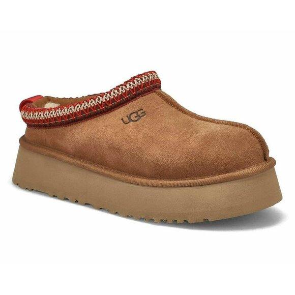 UGG Tazz Women's Platform Slipper Tan Suede Wool Lined Slip On Shoes Size 6 - Picture 1 of 7